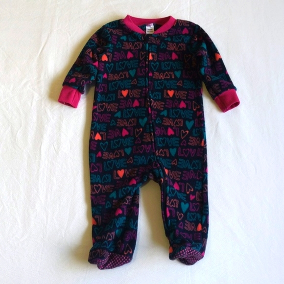 george love fleece zipper footie sleeper pajamas 6-12 months baby girl - Picture 1 of 6